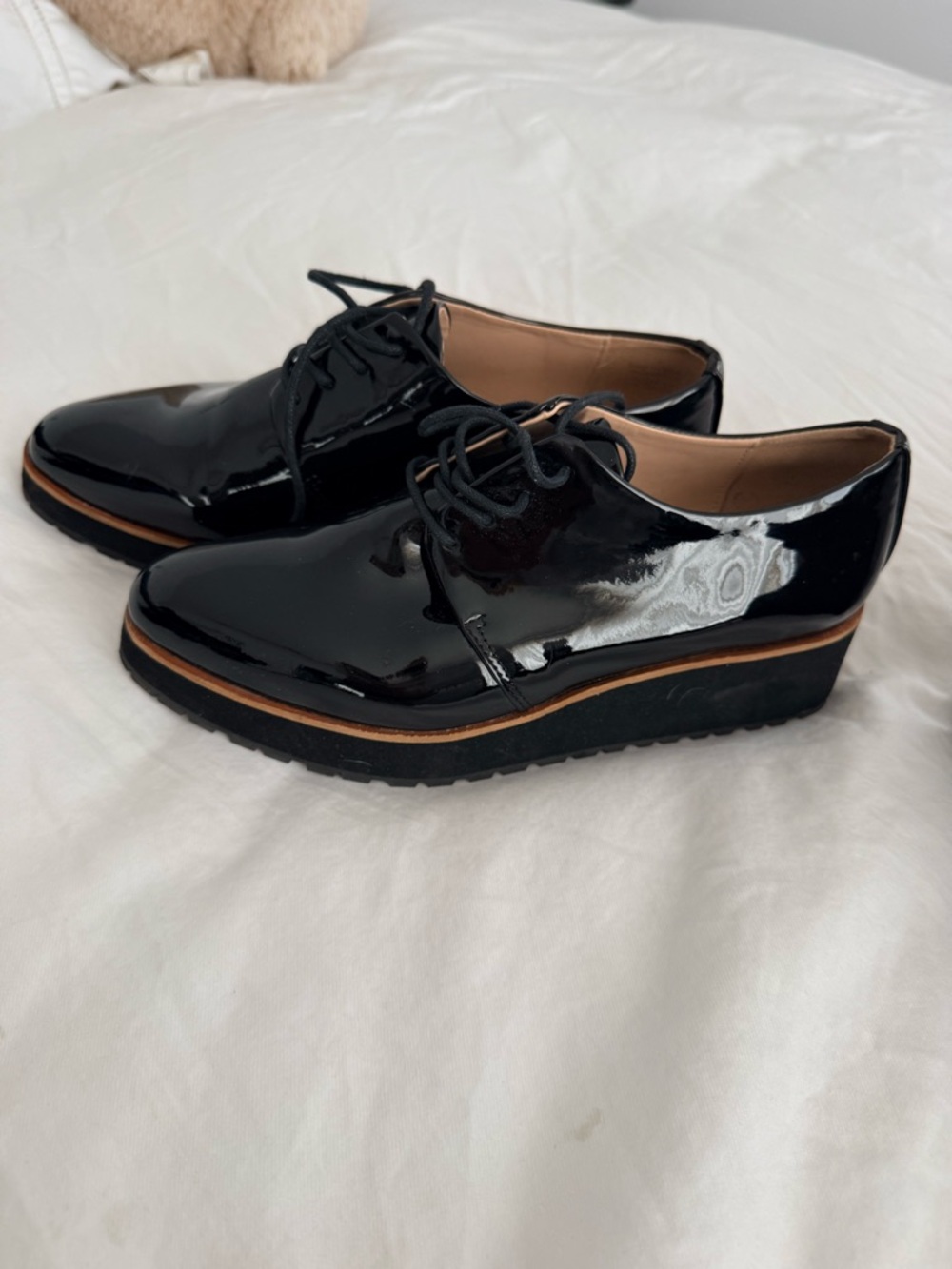 Women's Black Patent Lace-Up Platform Oxfords - Picture 3 of 4